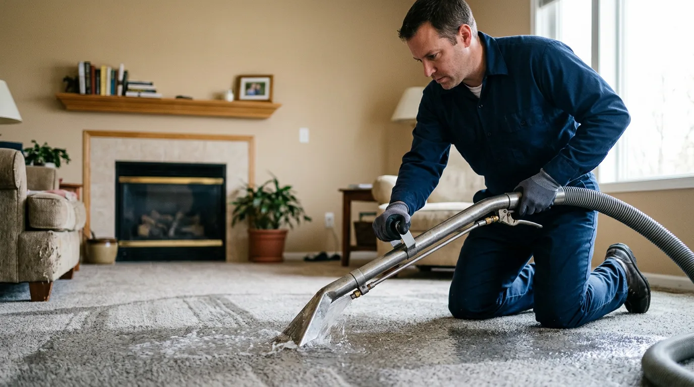 Water damage restoration technician working near Orosi, CA